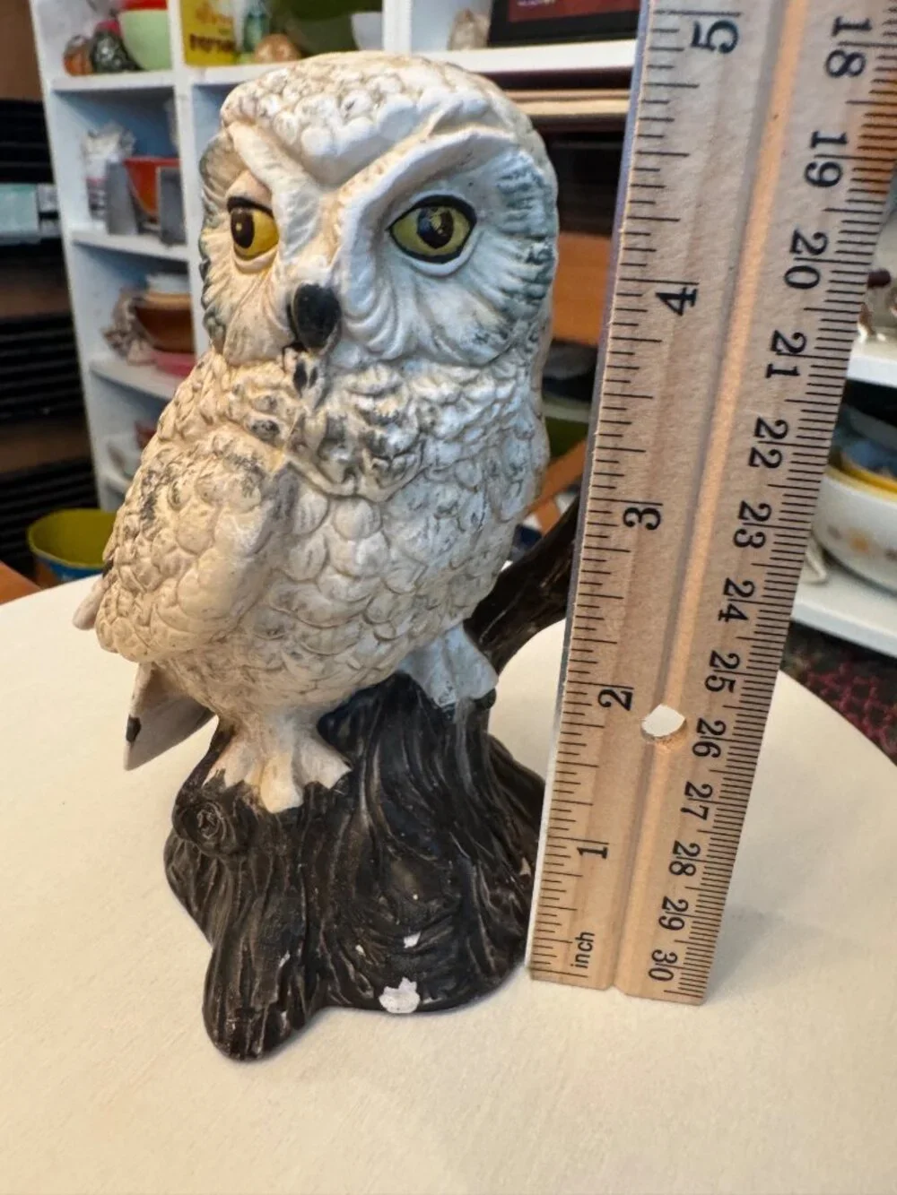 Vintage Enesco E5138 Owl on Stump white tan brown read